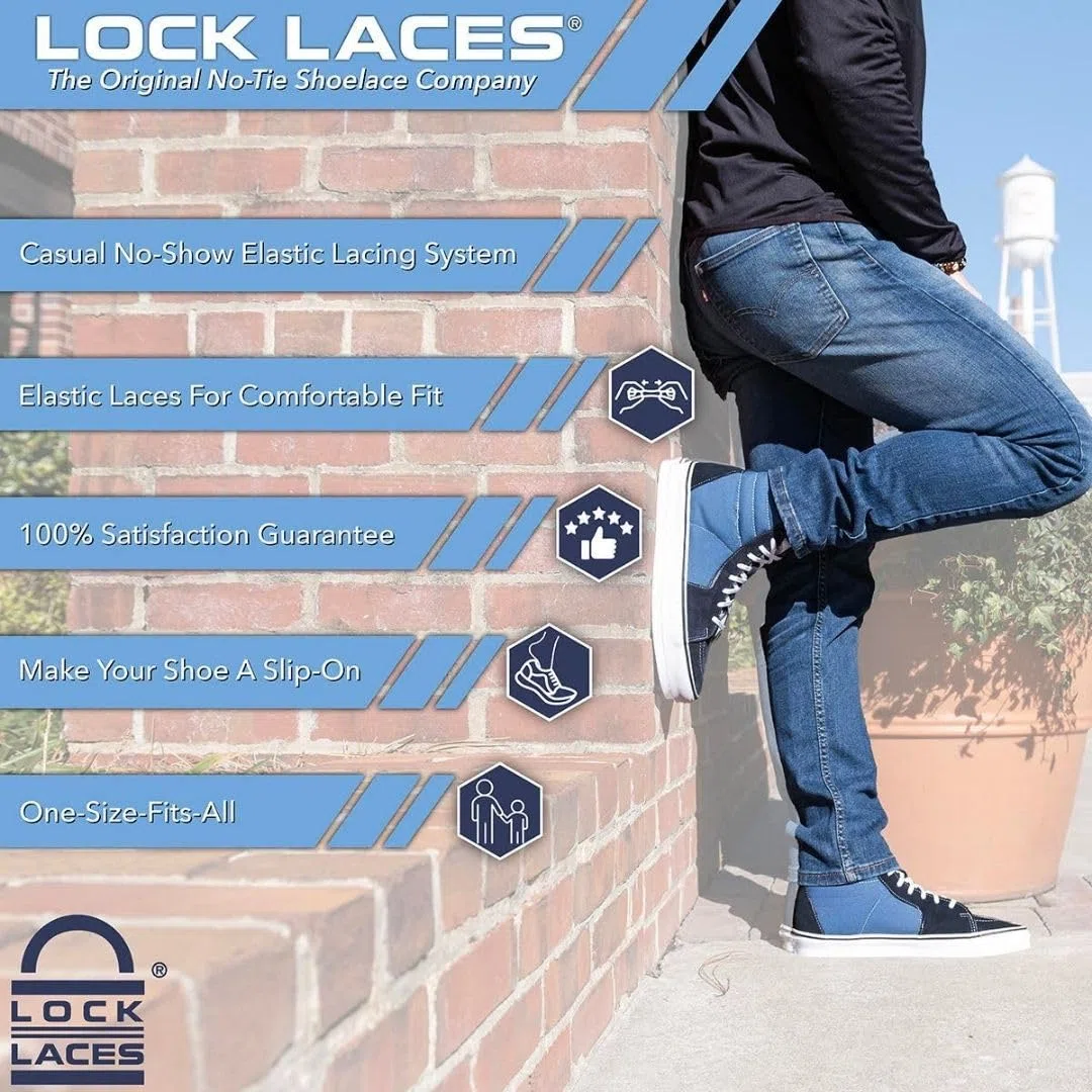 Lock Laces Cordones planos elásticos sin atar, elegantes que no se ven para zapatos casuales y de moda, talla única, fáciles de instalar