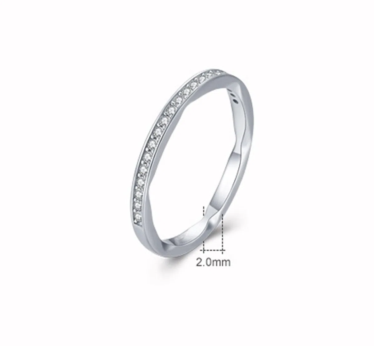 Anillos de boda de plata para mujer, anillos de amistad, delgados, geométricos, con corte redondo, diamante de laboratorio, oro blanco de 14 quilates, talla 50 (15,9)
