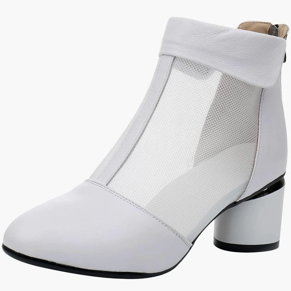 Mujer Elegante Talón de Bloque Botines Respirable Malla Ahuecado Verano Pumps Botas