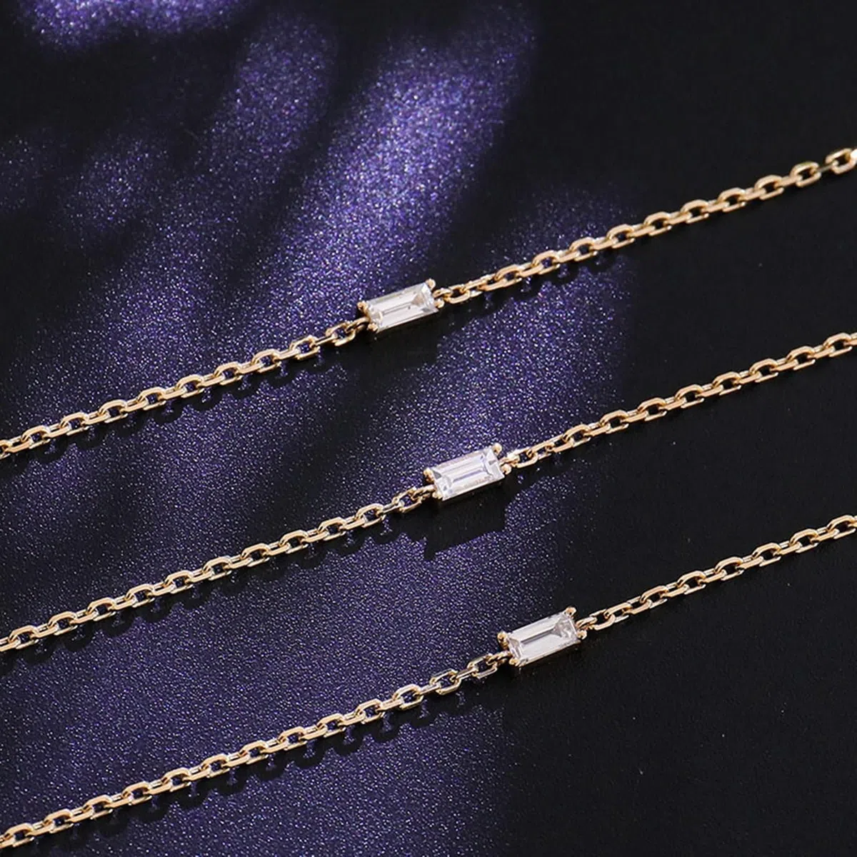 Pulseras de Oro Amarillo para Mujer 9K / 14K / 18K, Rectángulo con Moissanita, Cadena Extensible 16 CM + 5 CM, Pulseras de Cadena Oro Mujer Ajustable