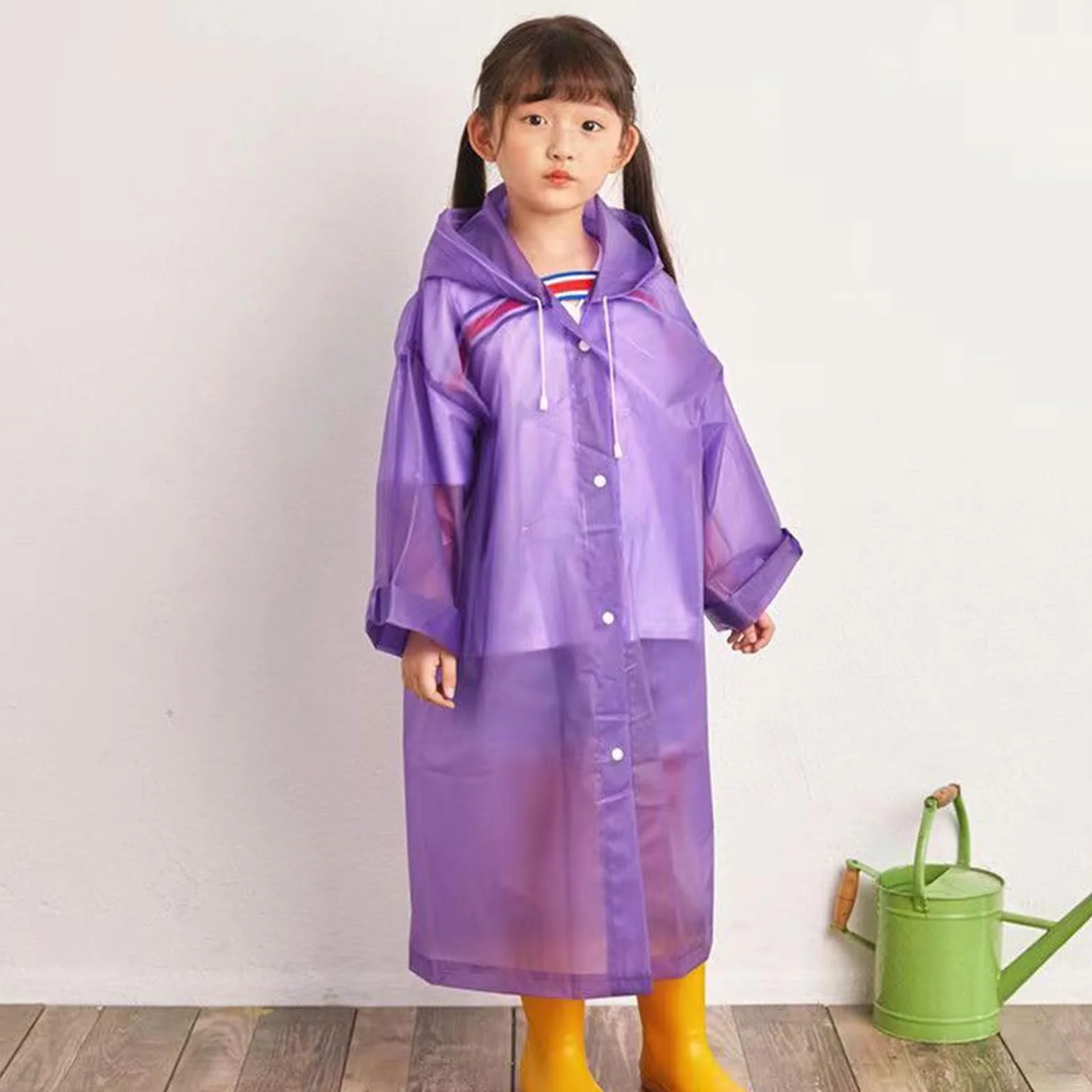 2 Piezas Infantiles Impermeable Chubasquero, Poncho Lluvia con Capucha, EVA Ponchos Lluvia Niños, Reutilizable, para Ciclismo Aire Libre, Camping, Viajes y Pesca (Púrpura)