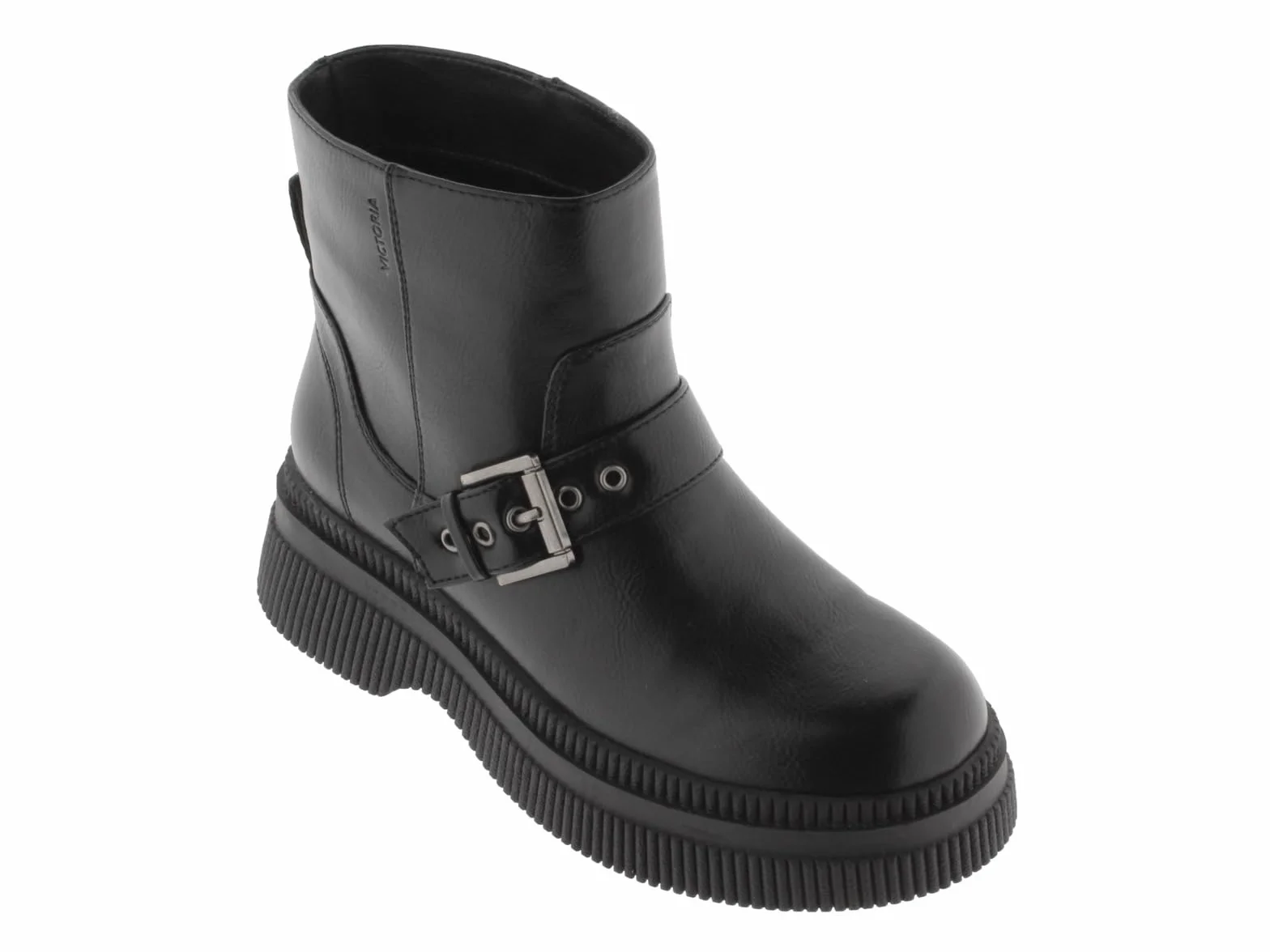 victoria Botines Dublín Efecto Piel Negro Monocromo & Suela Gruesa & Correa 1301105 para Mujer