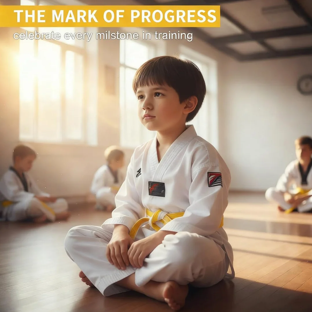 Cinturón de Judo 180 cm Profesional para Karate Taekwondo Aikido, Tela Gruesa para Niños Amarillo y Blanco