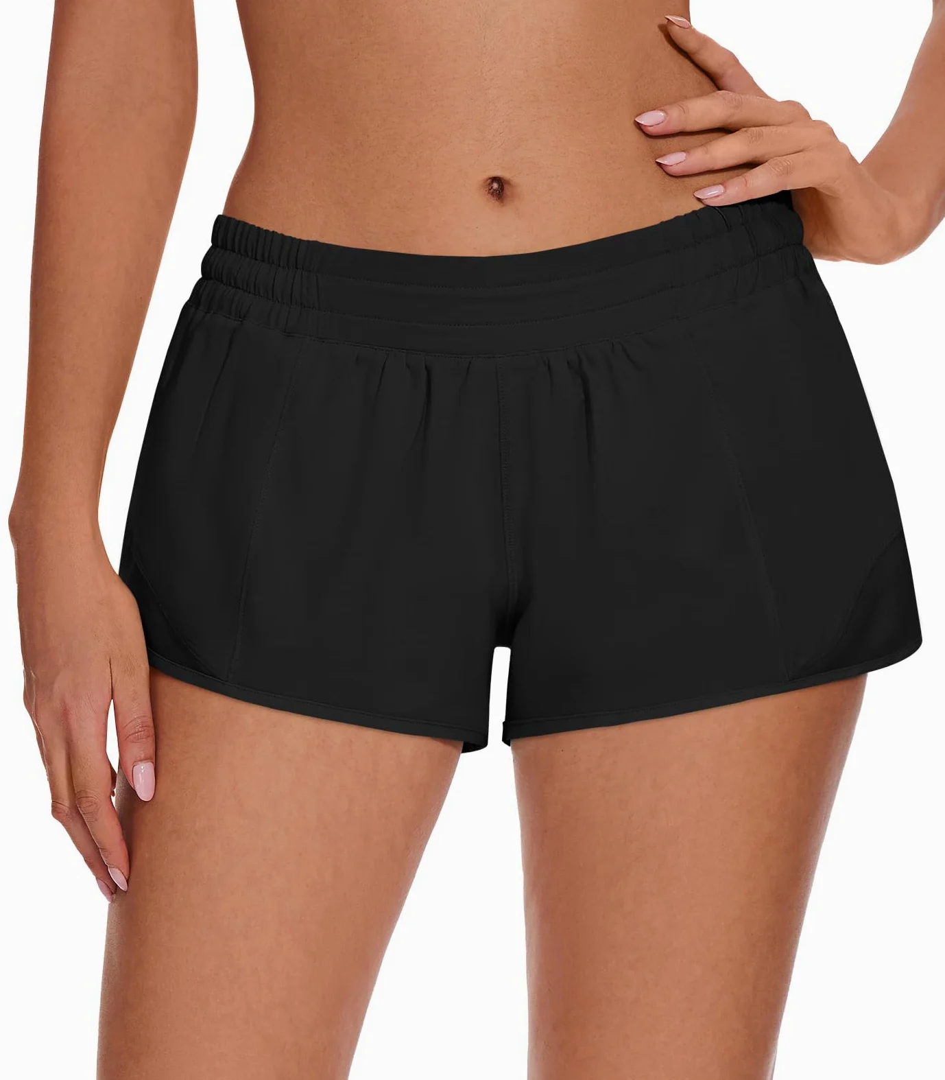 Pantalones cortos deportivos para correr para mujer con bolsillo con cremallera, pantalones cortos de entrenamiento suaves para gimnasio con forro de malla Qucky Dry negro, talla S, Negro -, S