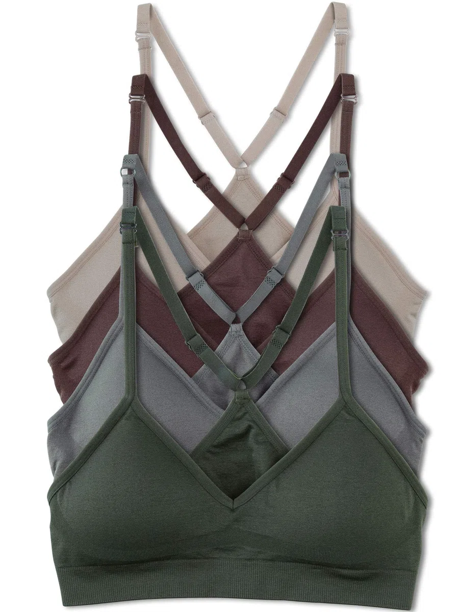 Kalon Bralette Deportivo sin Costuras, sin Costuras, con Espalda Cruzada, para Mujer, Paquete de 4 Unidades