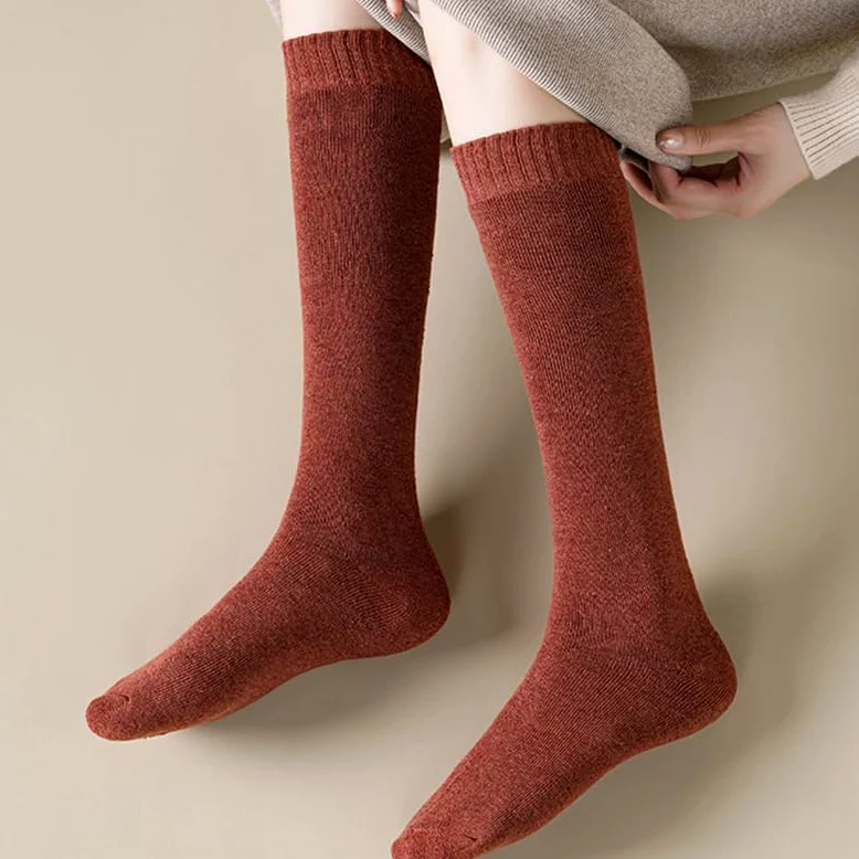 5 pares de calcetines cálidos de invierno for mujer, de color liso, transpirables y gruesos, hasta la rodilla, de algodón, informales.