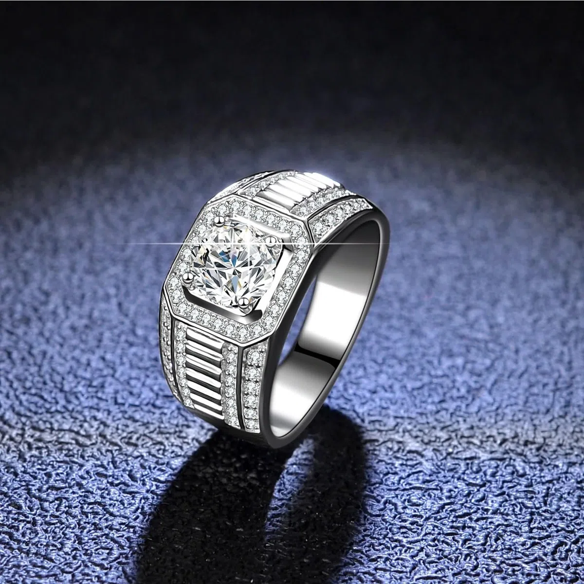 Anillo de boda para hombre de oro blanco de 9 quilates, 14 quilates y 18 quilates, redondo blanco con moissanita de 1 quilate