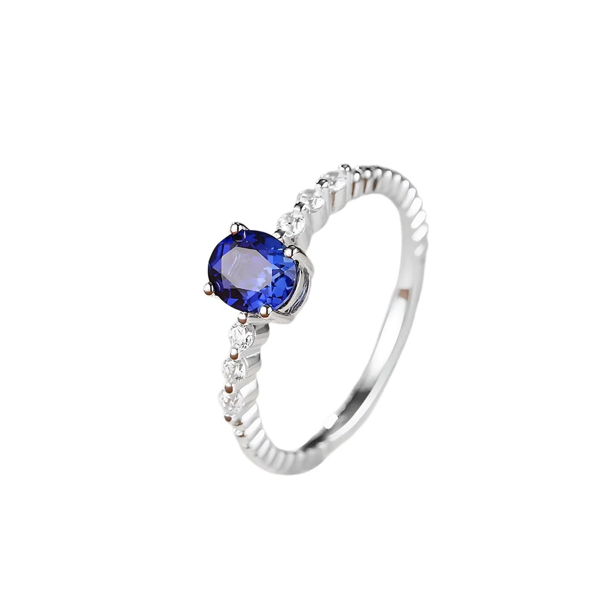 Anillo de compromiso de oro de 9 K, 14 y 18 quilates en zafiro creado, elegante anillo ovalado apilable para mujer, anillos de oro blanco con zafiro cultivado en laboratorio de 4 puntas de 1 ct