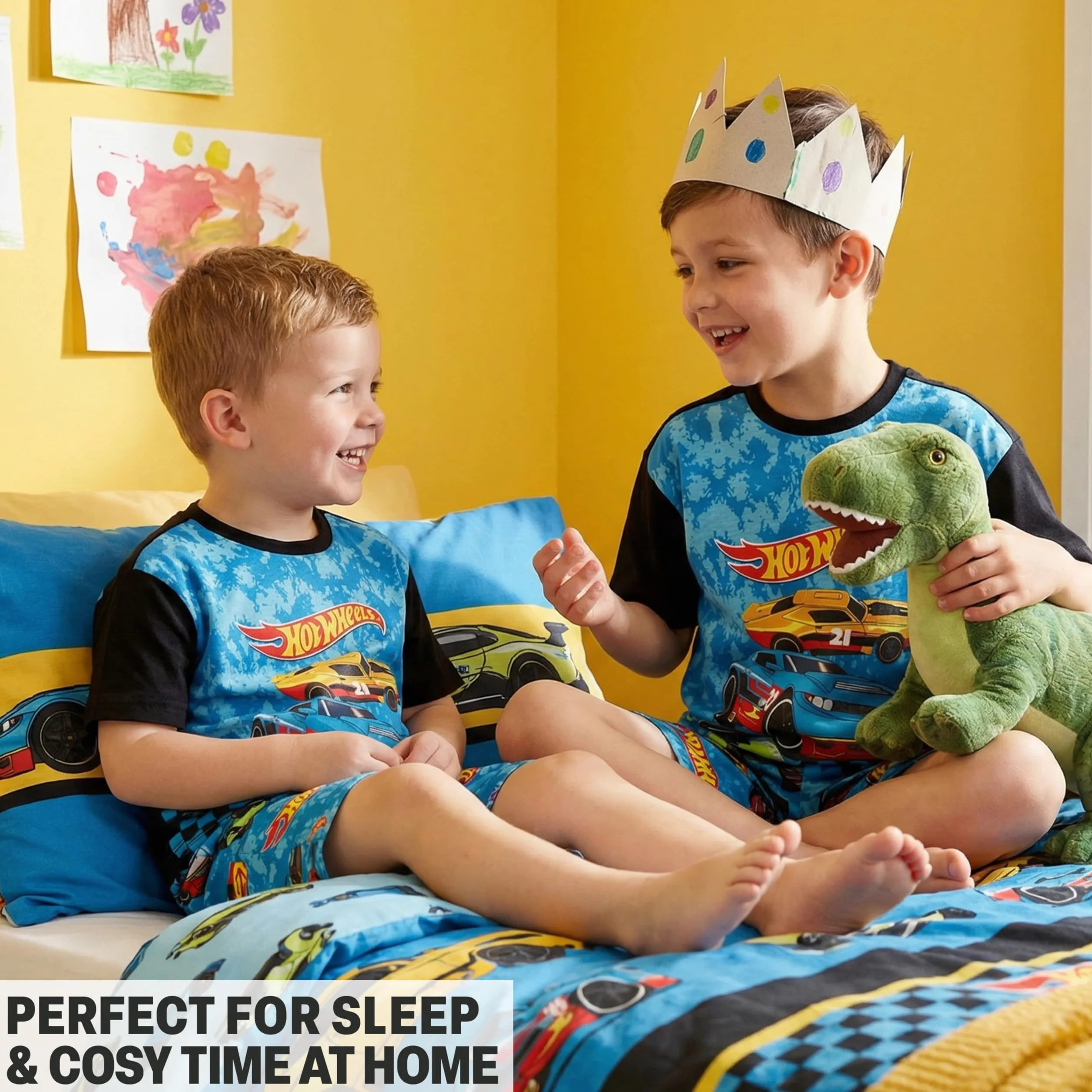 Hot Wheels Pijama Niño 2-6 Años, Conjunto Verano Algodón, Camiseta Manga Corta y Shorts