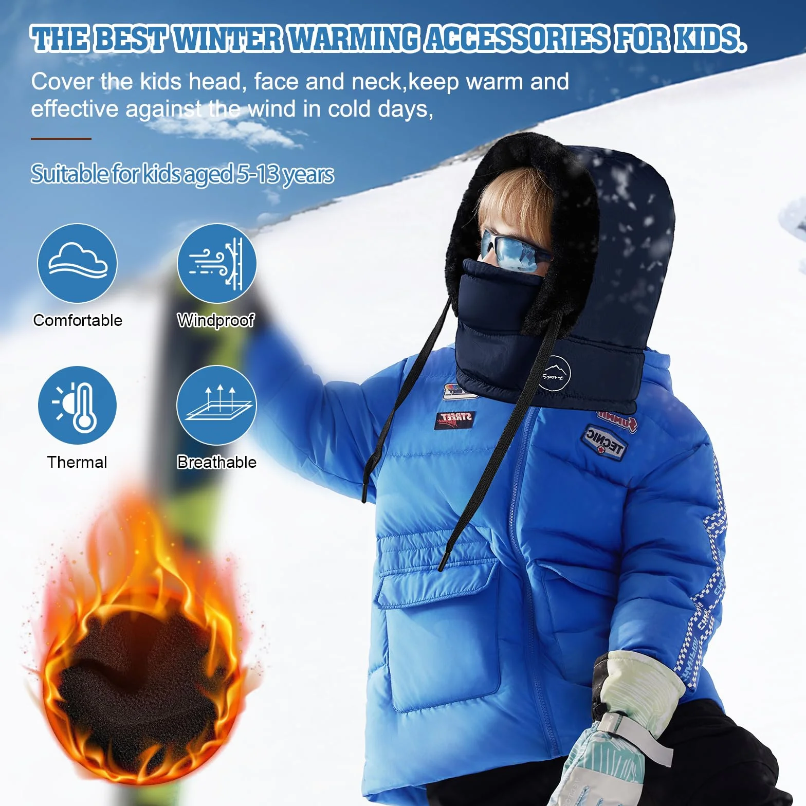 TAGVO Pasamontañas Invierno Niños Multifuncional Cortaviento Gorro Forro Polar Esquí Ciclismo Calentador Cuello