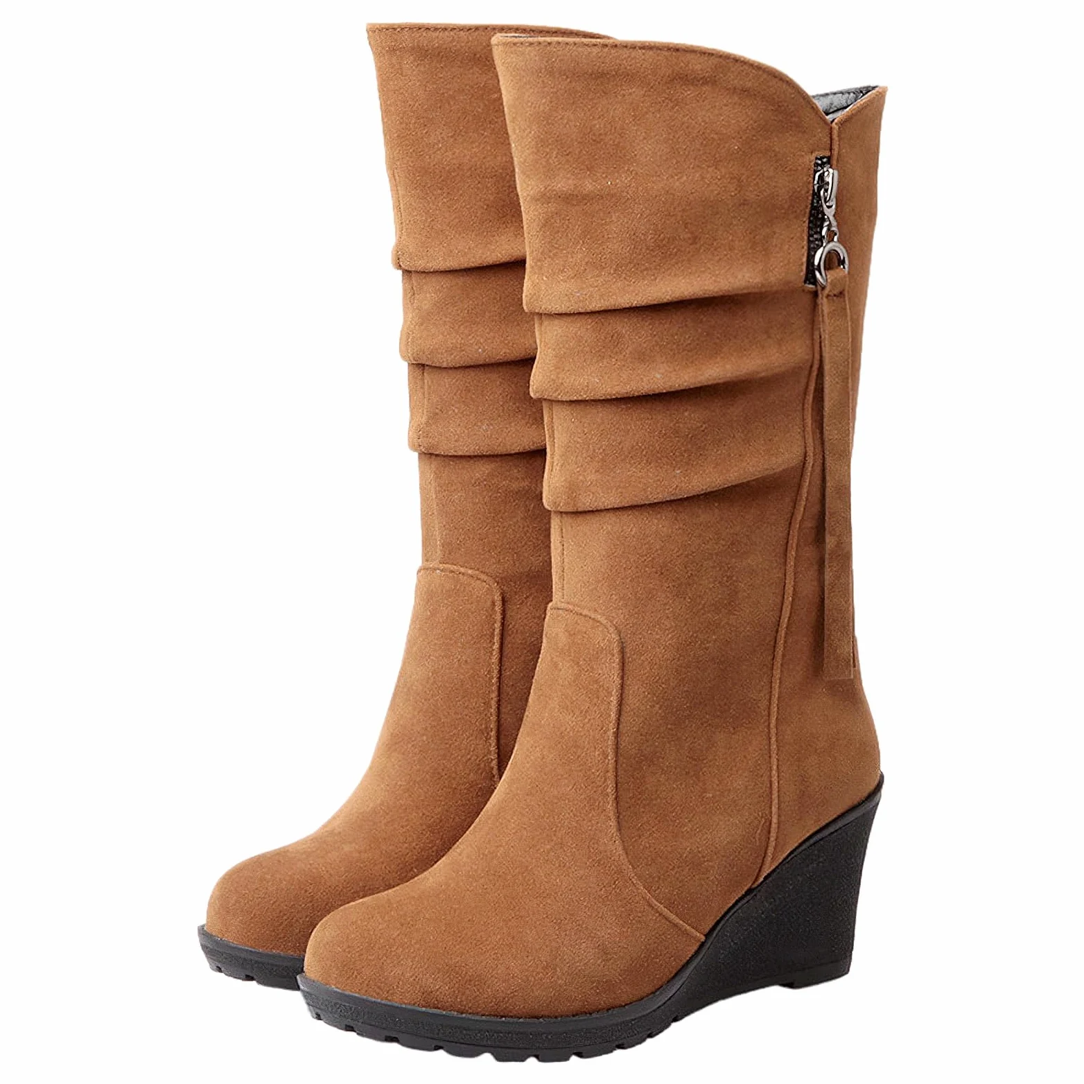 rismart Botas Slouch Mujer Media Pantorrilla Tacón Cuña Forro Fino de Piel Ante Zapatos de Invierno