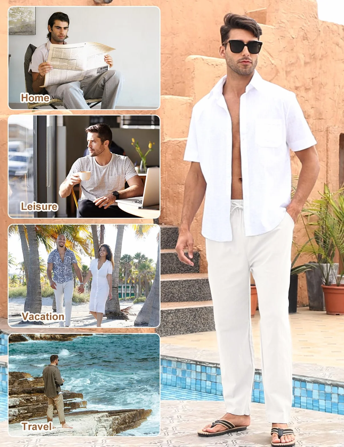 Heekpek Pantalones de Lino para Hombre - Cómodos y Ligeros Pantalón Casual de Verano Con Cordón