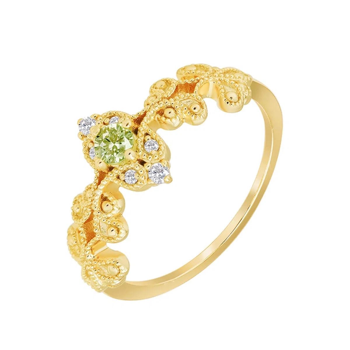 Par de anillos de oro 9 K/14 K/18 K con verde peridoto, flores en forma de vid