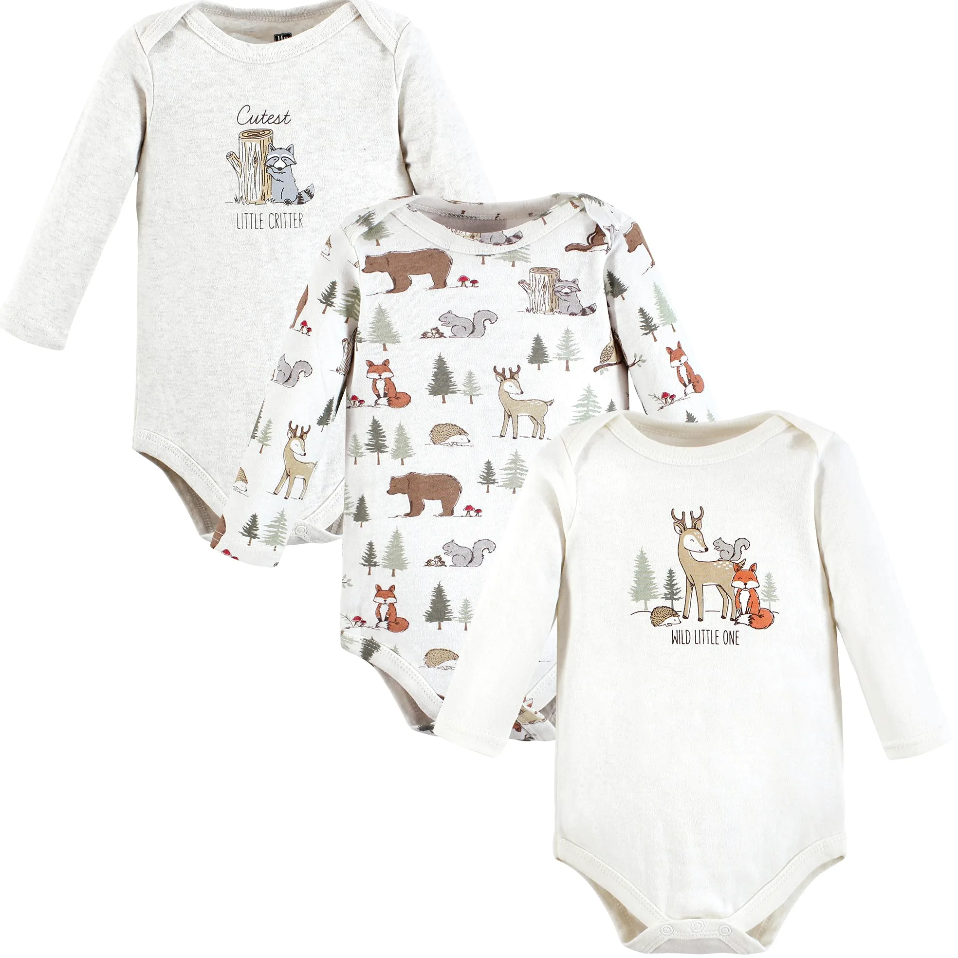 Hudson Baby Unisex Baby Cotton Long-Sleeve Bodysuits, Forest Animals 3-Pack, 3-6 Months