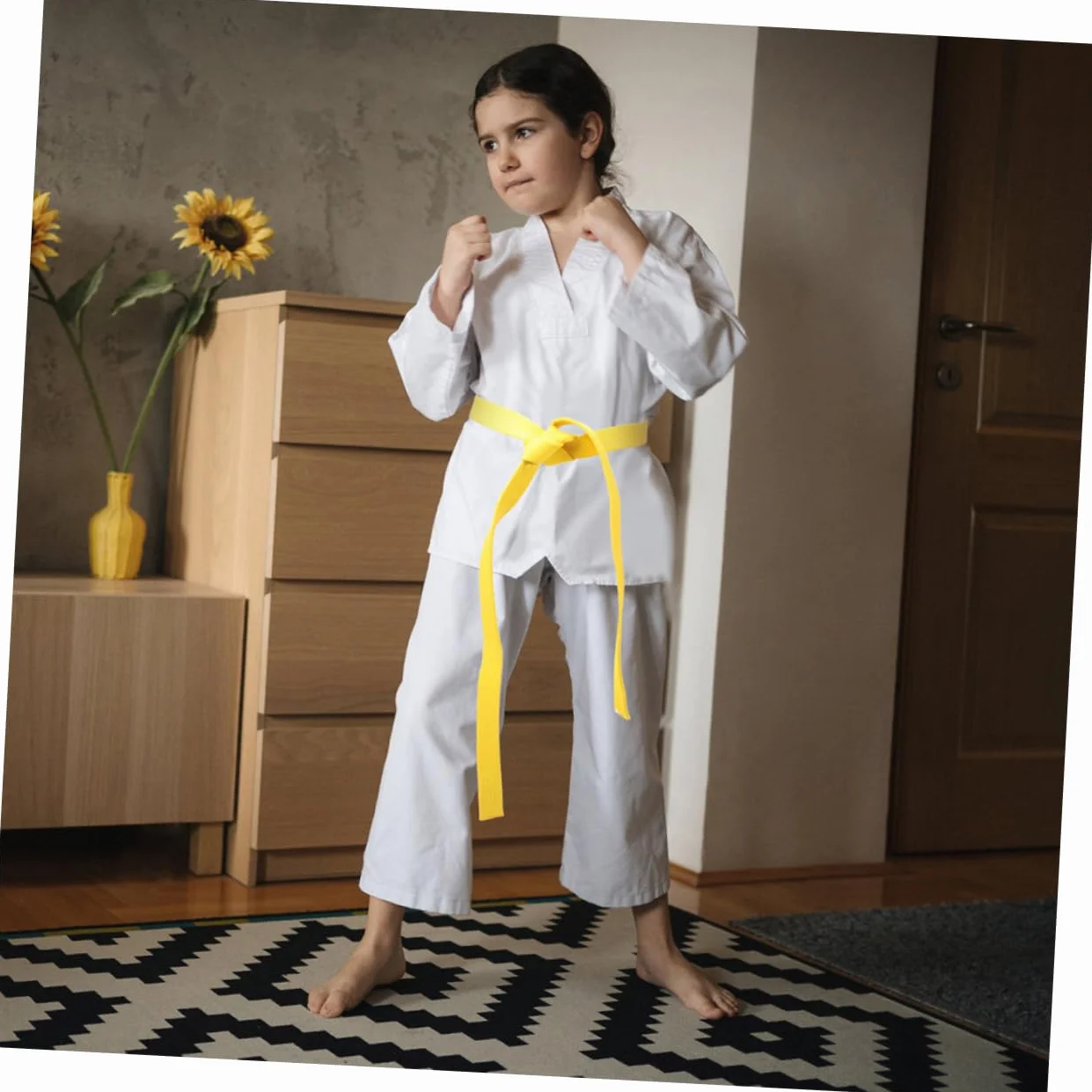 Cinturón de Karate de Algodón Amarillo para Taekwondo, Paquete de 2 Piezas