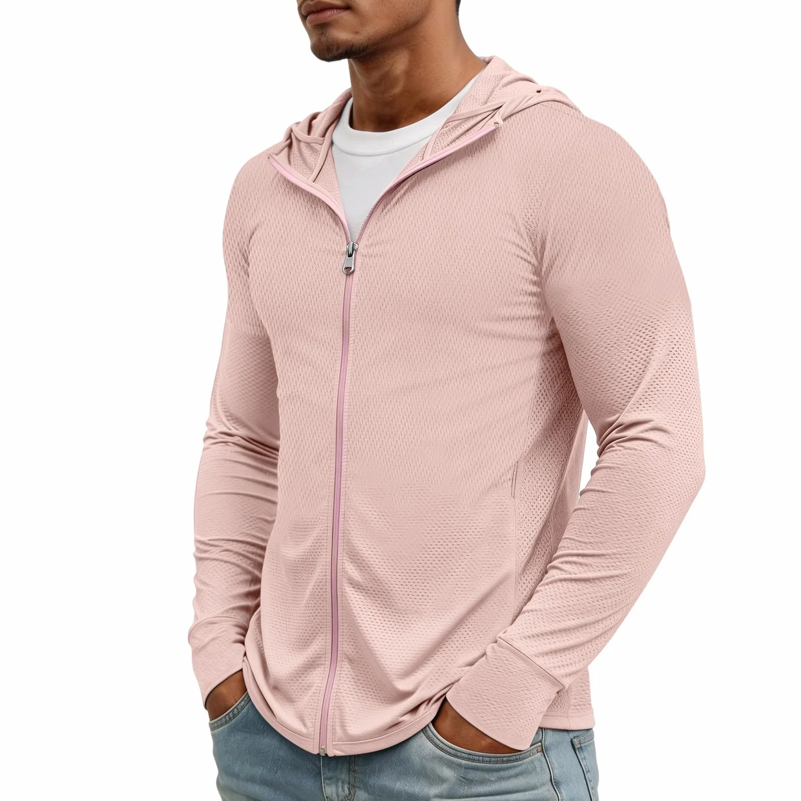 MOKBAY Camiseta Proteccion Solar Hombre UPF 50 Rashguard con Capucha Manga Larga Verano Trekking Deporte Pesca Surf Running Camisetas
