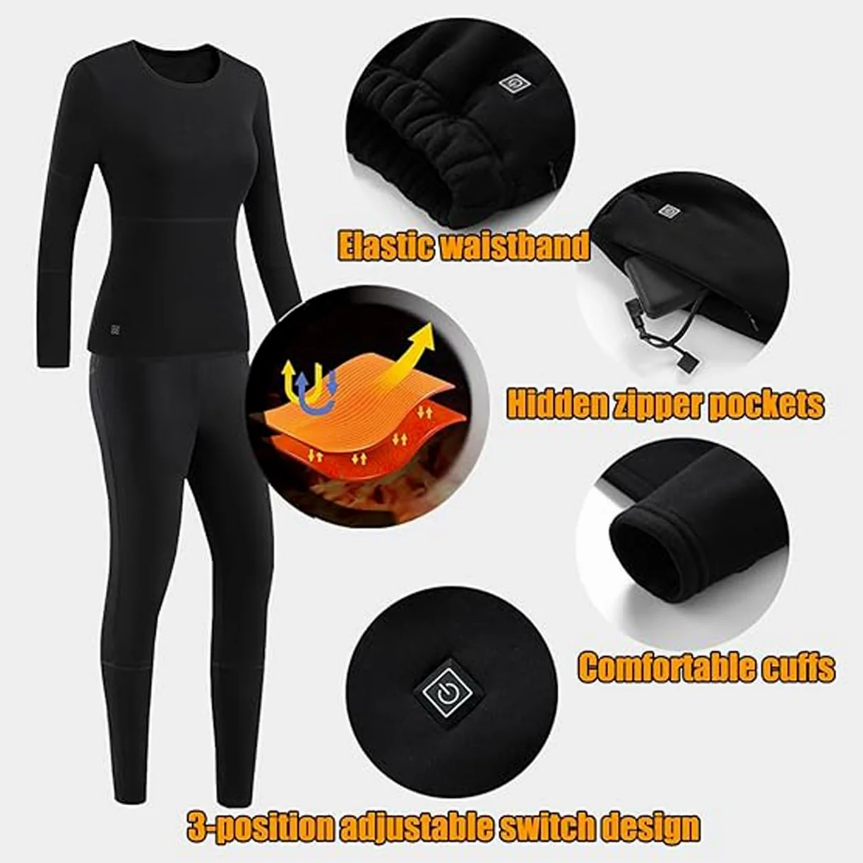 LANGWEI Ropa Interior Térmica Calefactable para Mujer, 28 Zonas De Calefacción Forro Polar Ropa Interior Térmica Eléctrica para Exteriores En Invierno