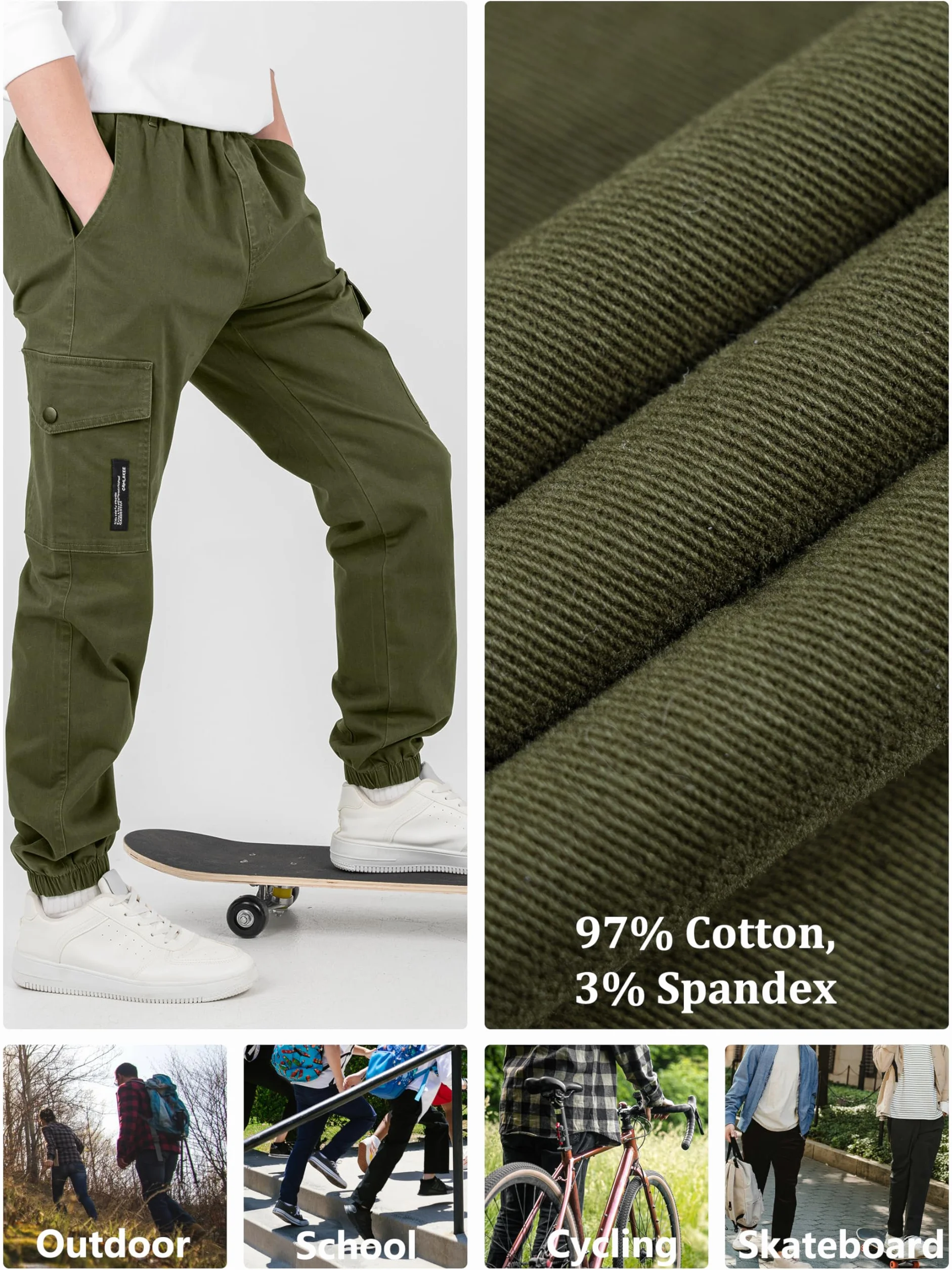 CAMLAKEE Pantalones para Niños, Pantalones Cargo Joggers con Cintura Elastica