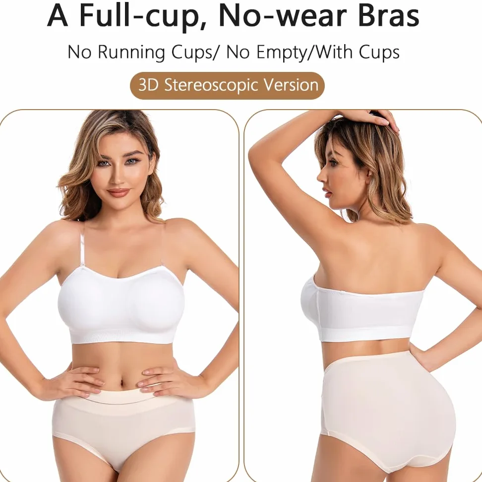 Sujetador Bandeau para Mujer Sujetador Sin Tirantes Bralette Invisible Inalámbrico con Tirantes Acolchados y Convertibles Desmontables Ropa Interior Top de Tubo de Soporte para Todos los Días Boda