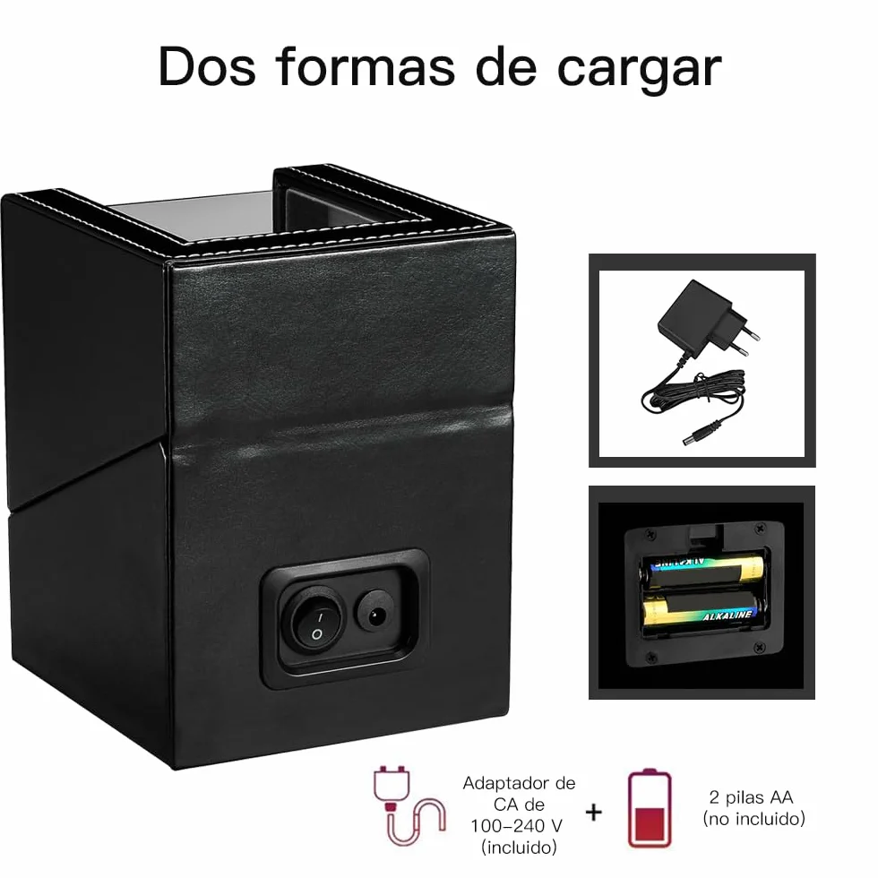 Caja de enrollador de Reloj automático, Caja de Reloj de Cuero Single Watch enrollador PU con Motor silencioso, Alimentado por batería o Adaptador Watch Winder