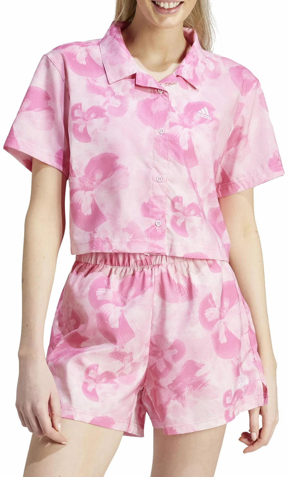 adidas Floral Graphic Crop Woven Polo Shirt Camisa Mujer