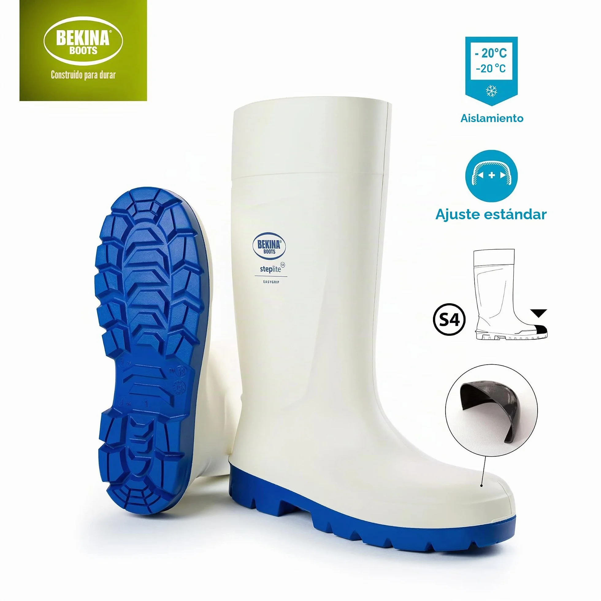 Botas de Seguridad con Puntera de Acero para la Industria alimentaria, fáciles de Limpiar y desinfectar, Incl. Suela incrustada para pies Secos, Gran Comodidad de Uso, Blanco, EU 36