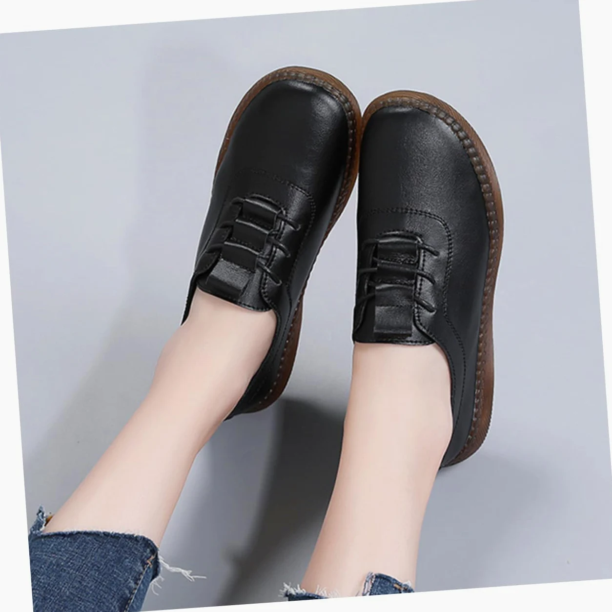 Homoyoyo Zapatos Planos de Cuero para Mujer Negros, Talla 40 | Antideslizantes y Ligeros, Uso Diario y Viaje, Estilo Casual Cómodo Acabado en Cuero