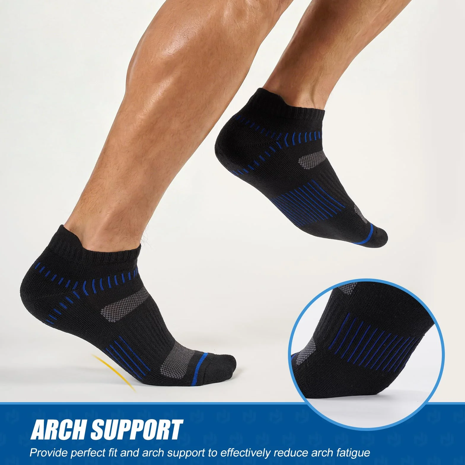 Calcetines Hombre Deporte 6 Pares, Cortos Amortiguados, Algodón Transpirable Secado Rápido, Running Caminar Senderismo, Negro/Blanco/Gris
