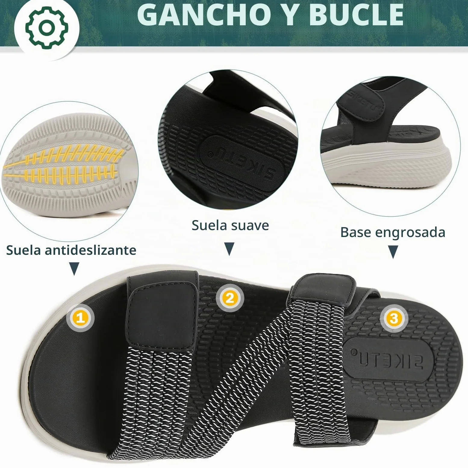 Sandalias Deportivas Mujer Verano Comodas Caminar Antideslizantes Ligera Ajustables Zapatillas Negro 42