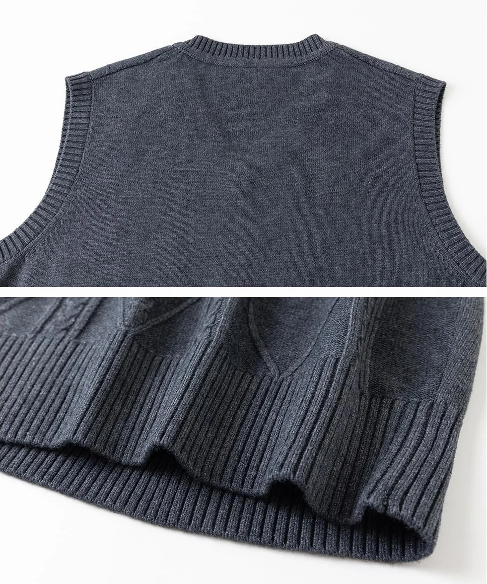 Grueso Chaleco sin Mangas de Negocios de Lana Informal con Cuello en Jersey de Punto para Hombre