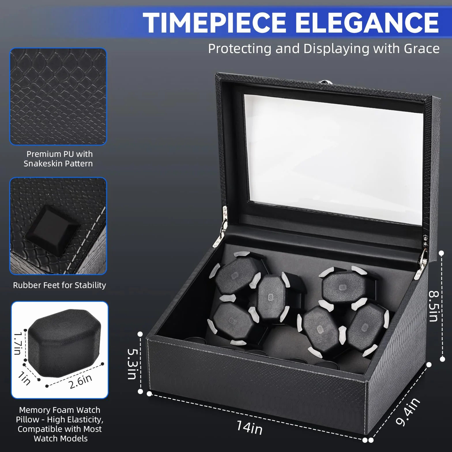 Hightall Remontador automático para relojes 6+6 motor silencioso espuma viscoelástica base fibra de carbono Negro