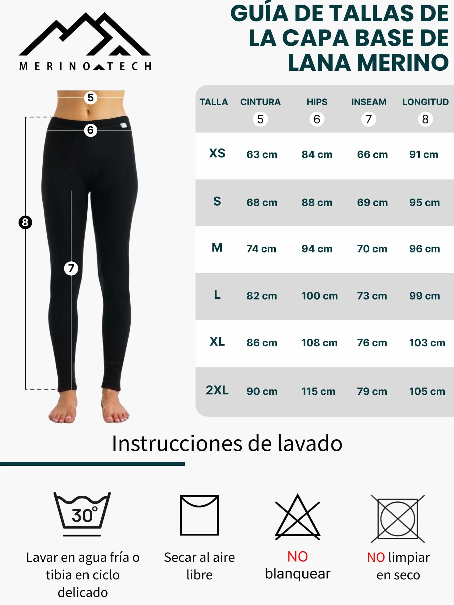 Merino.tech Lana Merino Pantalones Mujer - 100% Merino Pantalon Termico Mujer Ligero, Medio, Pesado con Calcetines