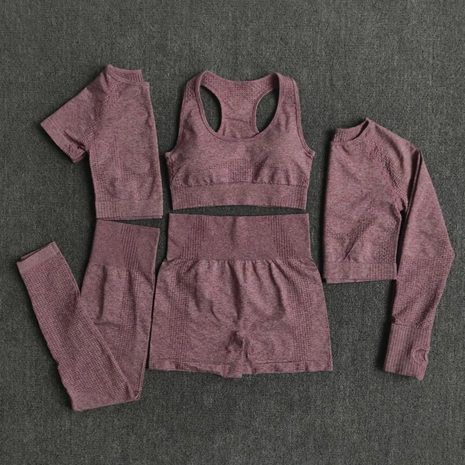 Conjunto de Yoga sin Costuras for Mujer, Ropa Deportiva Entrenamiento, Gimnasio, Top Corto Manga Larga, Mallas Cintura Alta, Trajes Deportivos, 2/3/5 Uds