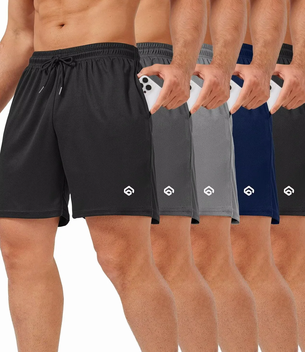 lomsoe Paquete de 5 pantalones cortos deportivos para hombre de 5 pulgadas, pantalones cortos de malla para correr para hombre, de secado rápido, ligeros, para gimnasio, con bolsillos, Negro, negro
