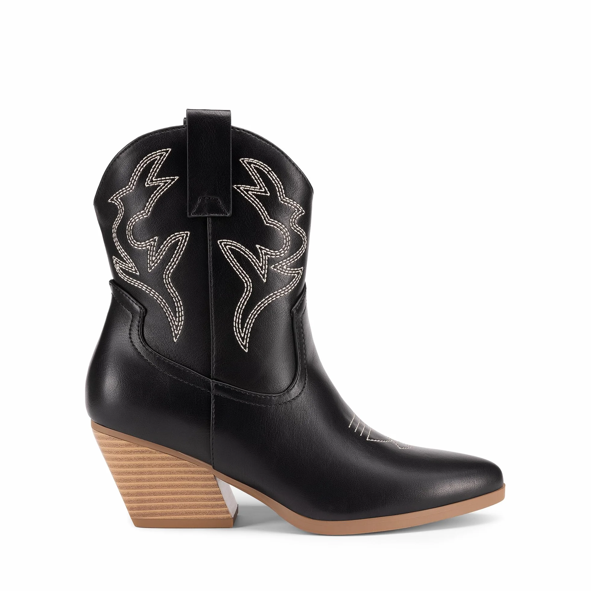 DREAM PAIRS Botas de Vaquera para Mujer, Bordadas y Cosidas, Botas Cortas Occidentales con Tacón Bajo y Punta Afilada, Botines Hasta ei Tobillo