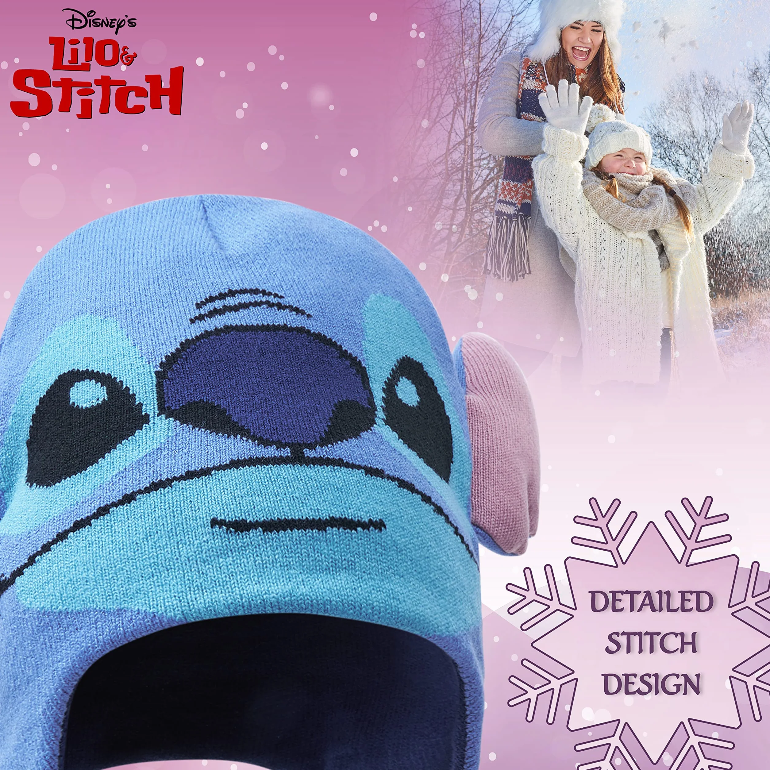 Disney Stitch Accesorios de Invierno Set de 1, 2 o 3 Piezas para Niñas, Gorro Niña Guantes Invierno Bufanda, Regalos Niños