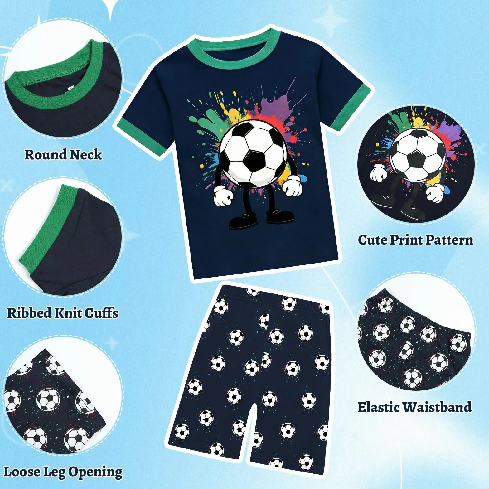 JinBei Pijamas Corto Algodón Infantil 2 Piezas Conjunto Manga Corta para Niños 2-8 Años