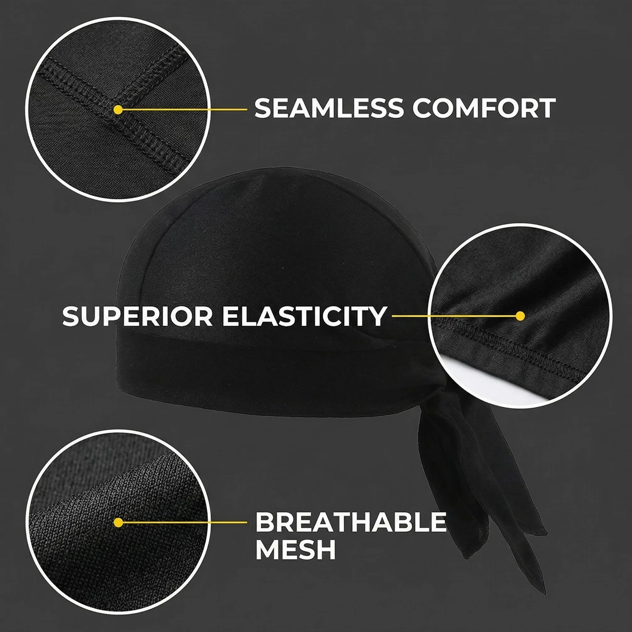 Pañuelos para la Cabeza Hombre, Pañuelo Absorbente de Poliéster para Deporte, Talla Única - 3 Colores (Negro, Blanco, Gris Claro)