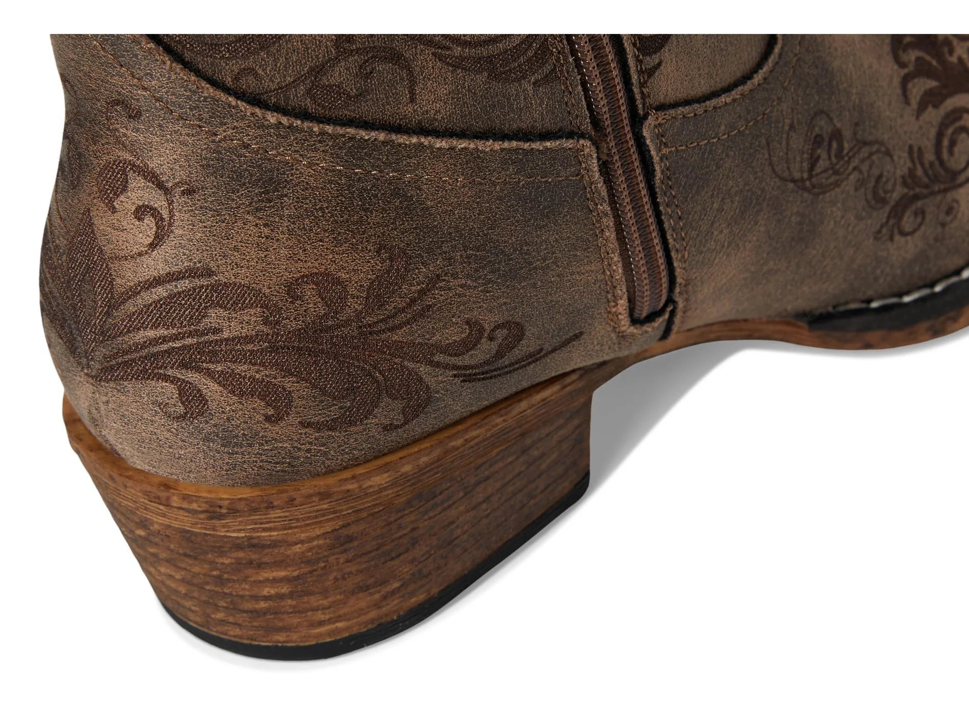 ROPER Womens Short Stuff Embroidery Snip Toe Casual Boots Ankle Low Heel 1-2'' - Brown'