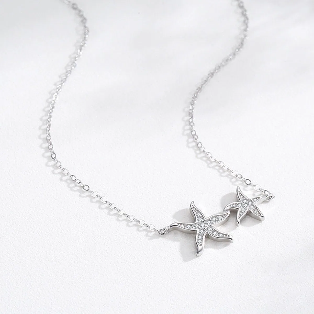 Collar de estrella de mar de 9 quilates para mujer, cadena de oro blanco de 9 quilates, 14 quilates y 18 quilates con moissanita, collares de cadena de cable alargado para mujer, 40 + 5 cm