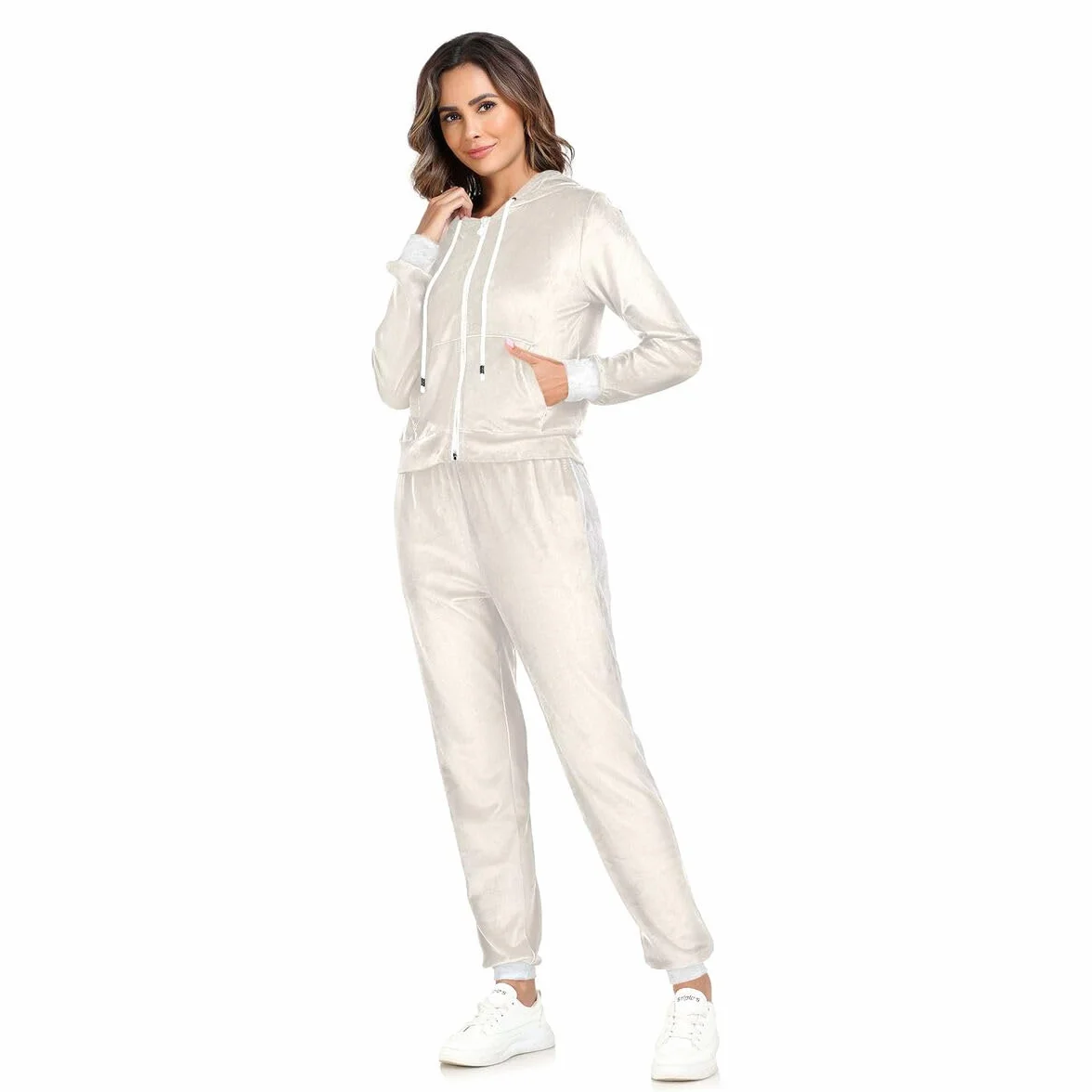 Conjunto deportivo de 2 piezas para mujer, conjunto deportivo abstracto de manga larga, color beige anormal