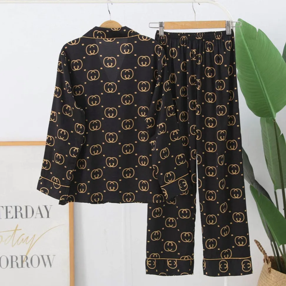 Pijama De Satén para Mujer,Primavera Otoño Pareja Traje De Pijamas Hombres Mujeres Seda De Hielo Satén De Manga Larga Pijamas Homewear Conjunto De Gran Tamaño Cardigan Pijamas Ropa De Dormir Loun