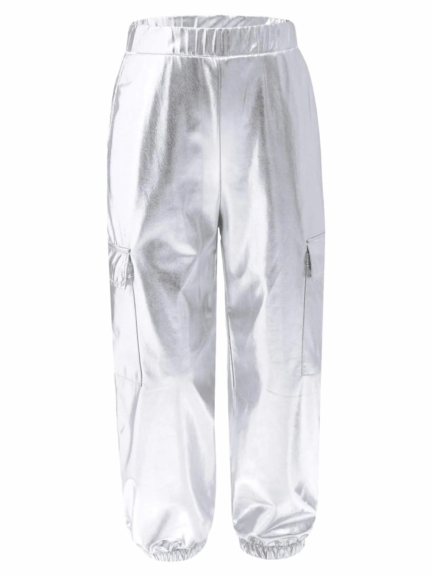 Pantalones De Baile Callejero Metálicos para Niñas Niños Cintura Elástica
