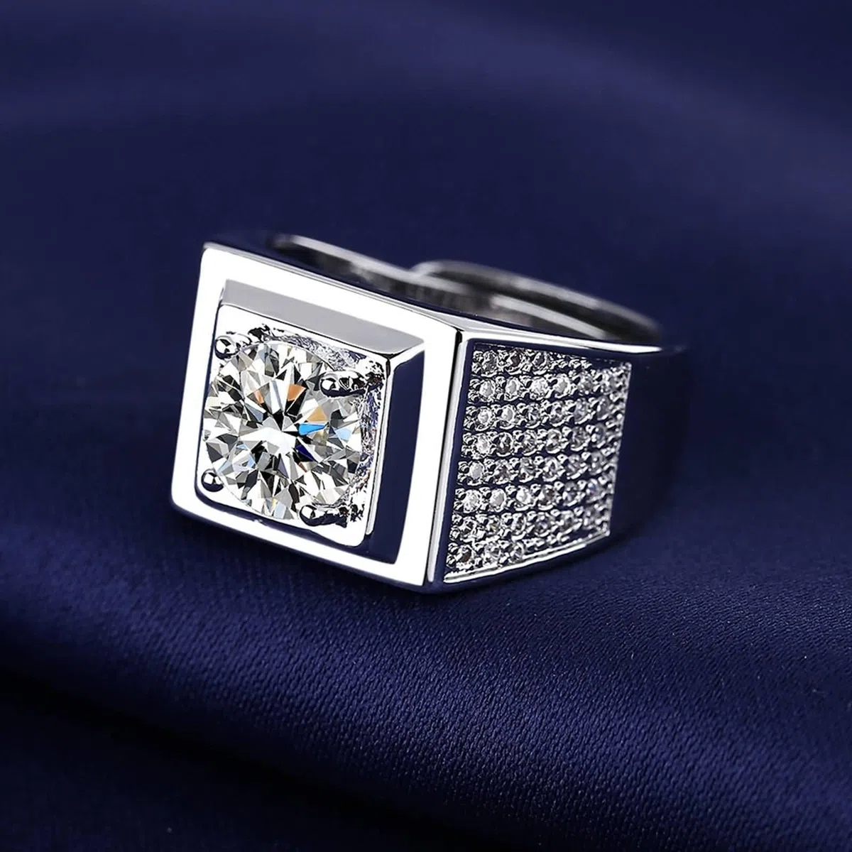 Anillos de piedras preciosas, oro blanco de 9 quilates, 14 quilates, 18 quilates, para hombre, elegante, ancho, 4 puntas, redondo, moissanita de 2 quilates, 8 mm