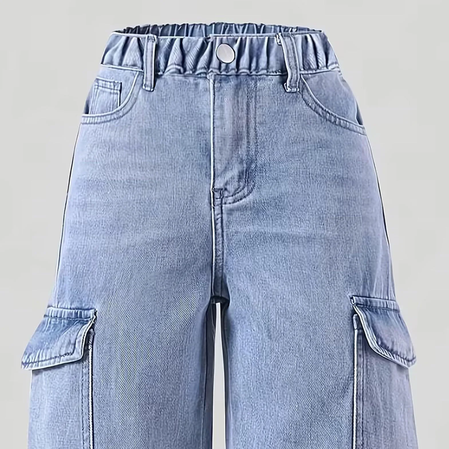 Jeans cargo para niñas, holgados, de pierna ancha, vintage, pantalones de mezclilla casuales para adolescentes, ropa de calle, pantalones elásticos de cintura alta y ajuste relajado