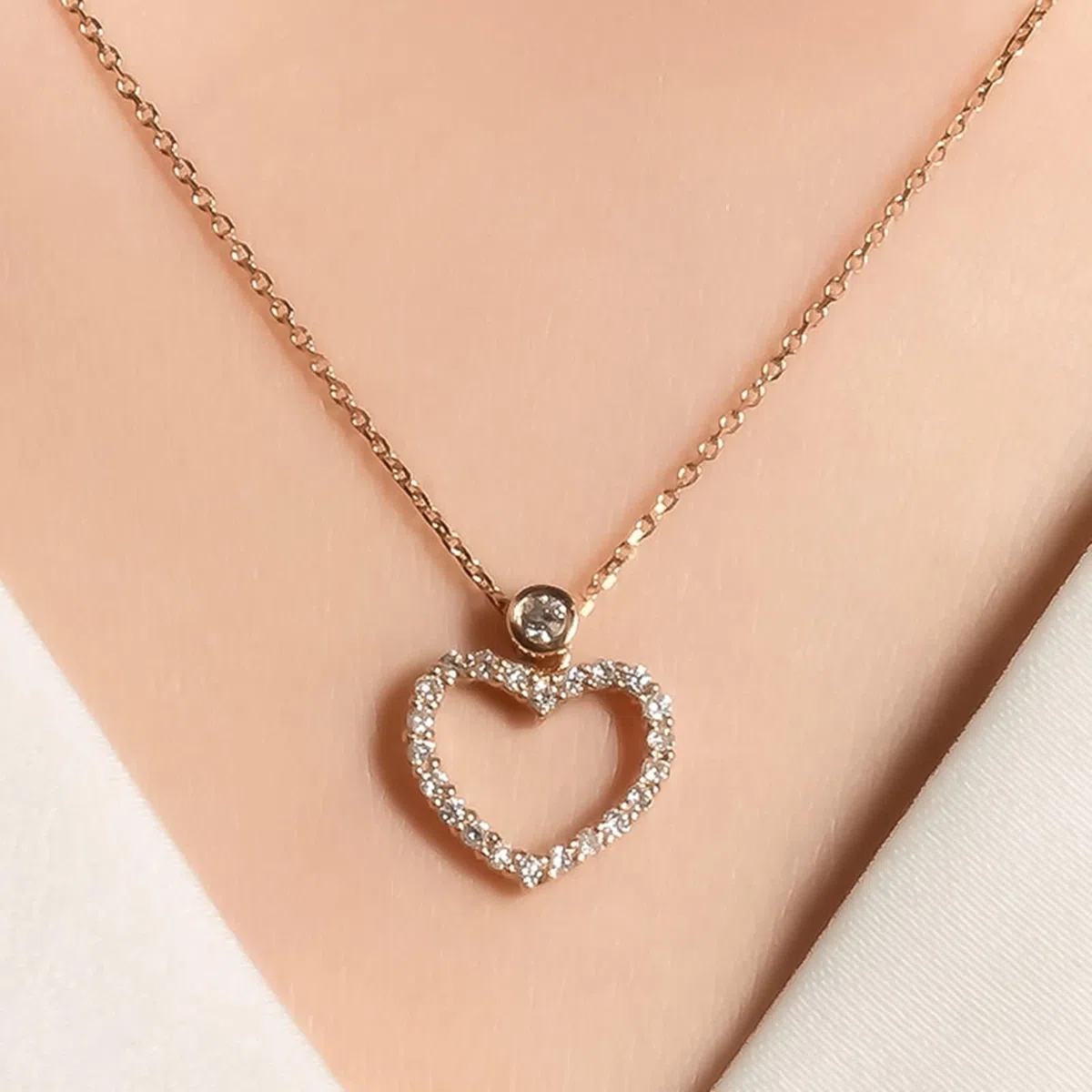 Cadena para mujer con colgante de corazón, cadena de diamante auténtico, 9 K/14 K/18 K, oro rosa, moda clásica