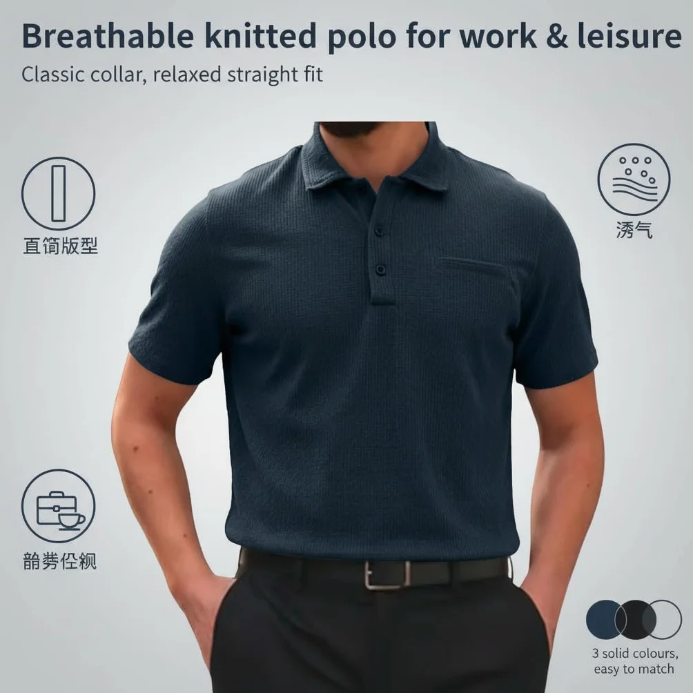Camisa Hombre Manga Corta Verano Elastizada Secado Rapido Transpirable Golf Uso Diario Regalo