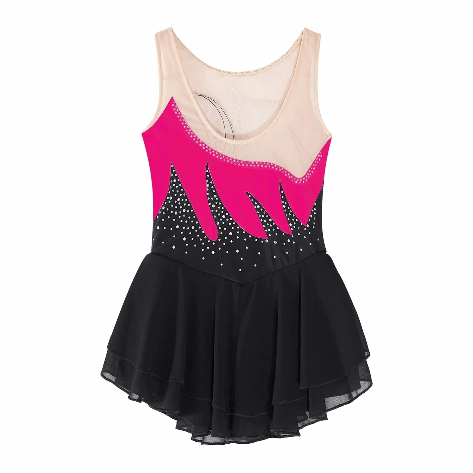 Vestido de Patinaje Artístico Traje de patinaje artístico for niña, sin mangas, con diamantes de imitación, for danza, gimnasia, ballet, danza lírica