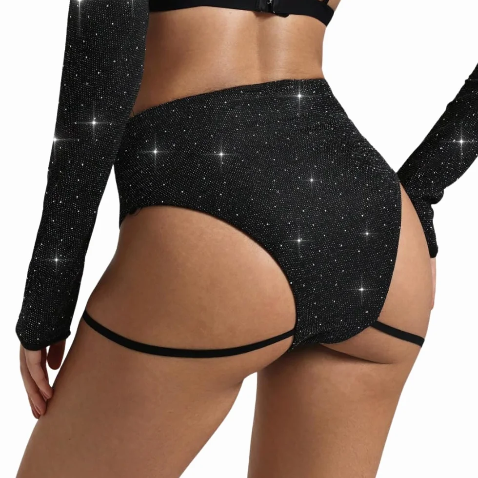 Brillante Short Pole Dance Mujer Tiro Alto Negro Talle S