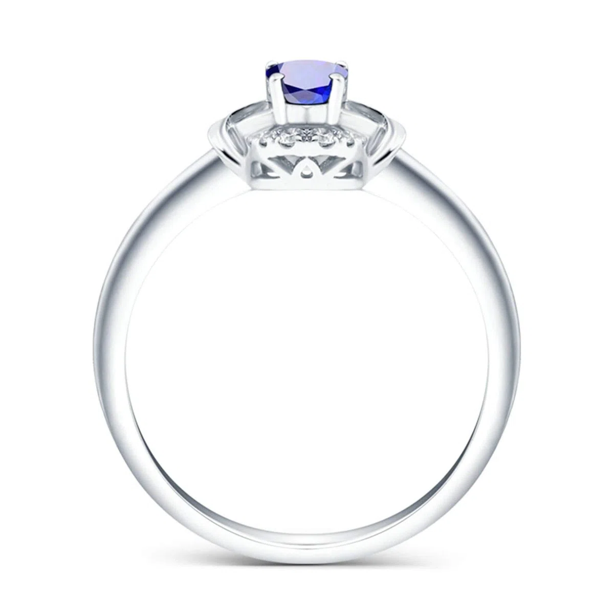 KnBob Anillo ovalado de 0,48 quilates para mujer, oro blanco de 18 quilates, anillo de compromiso y boda, Sapphire,